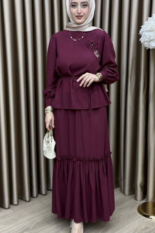 Manolya Etek Takım Bordo