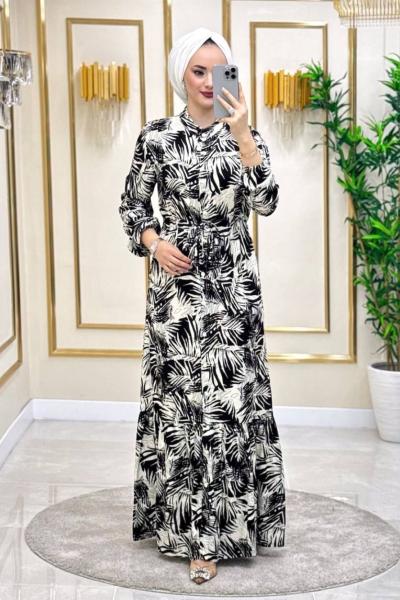 Aleyna Tam Boy Düğmeli Viskon Elbise