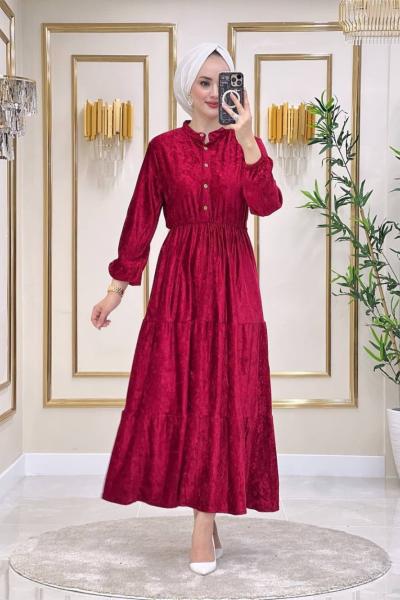 Ayşegül Kadife Elbise - Kırmızı