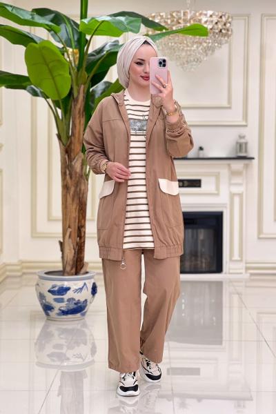 Aysima Kot 3 Lü Takım - Latte