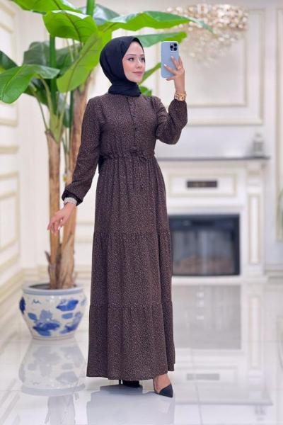 Ayten Viskon Elbise - Kahve