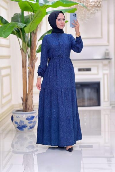 Ayten Viskon Elbise - Mavi