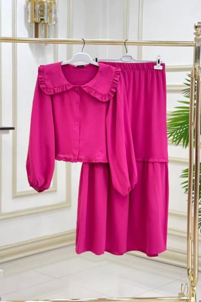 Bebe Yaka Etekli Takım Fuşya