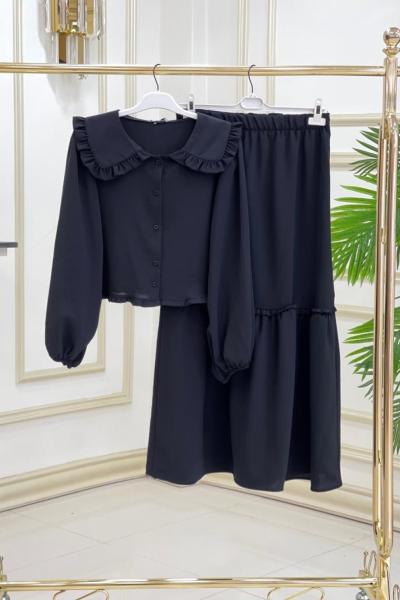 Bebe Yaka Etekli Takım Siyah