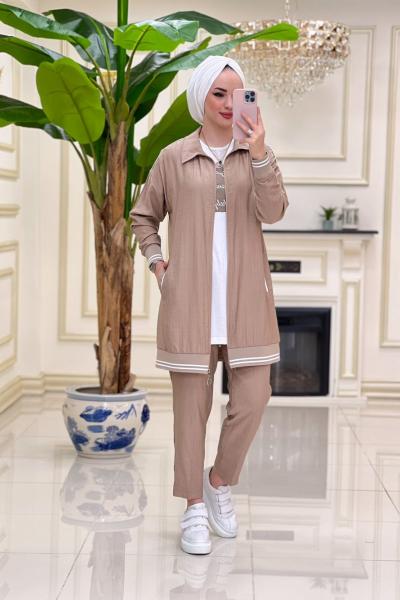 Belkıs Alice Kumaş 3 Lü Takım - Vizon