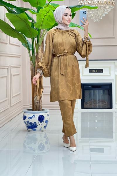 Bihter Saten Krep Takım - Latte