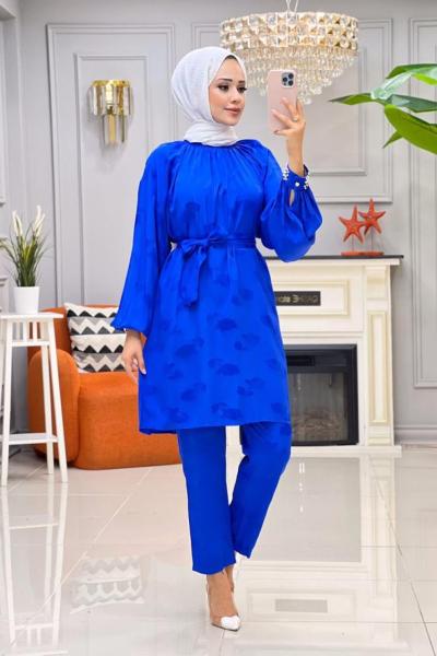 Bihter Saten Krep Takım -Mavi