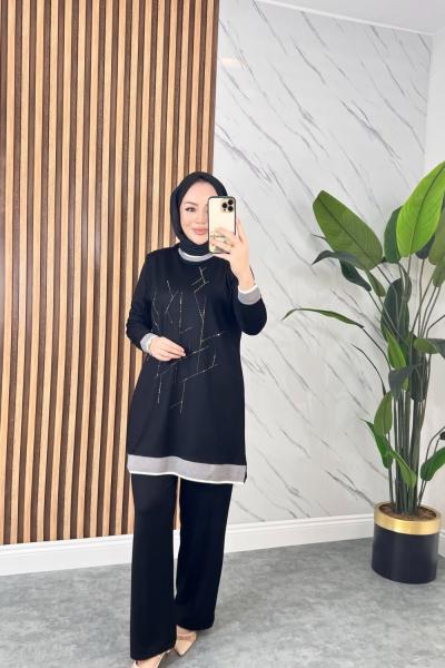 Cam Kırığı Desen Pamuklu Penye Takım