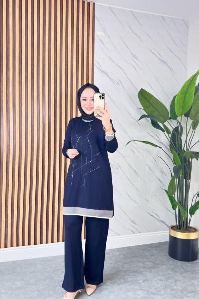 Cam Kırığı Desen Pamuklu Penye Takım