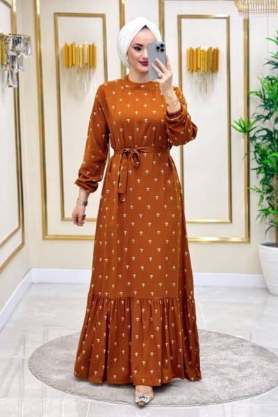 Çapa Desen Pamuklu Vİskon Elbise