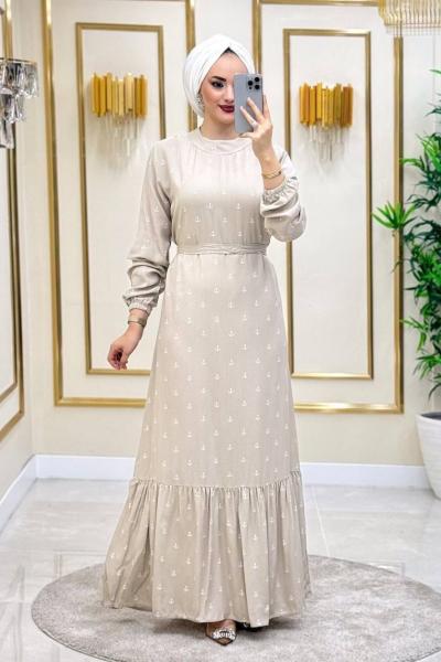 Çapa Desen Pamuklu Vİskon Elbise