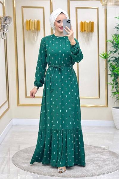 Çapa Desen Pamuklu Vİskon Elbise