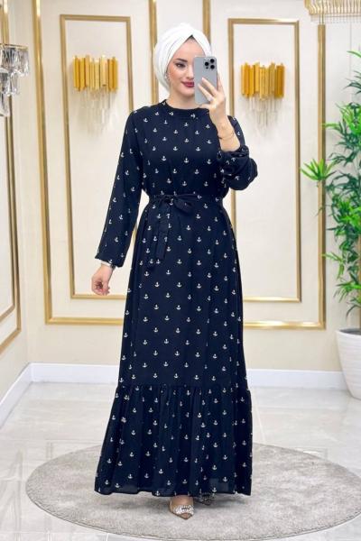 Çapa Desen Pamuklu Vİskon Elbise