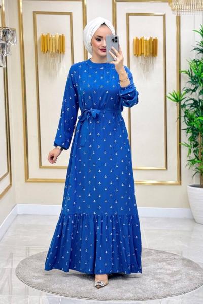 Çapa Desen Pamuklu Vİskon Elbise