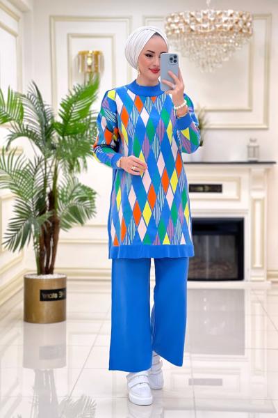 Damalı Triko Takım Mavi