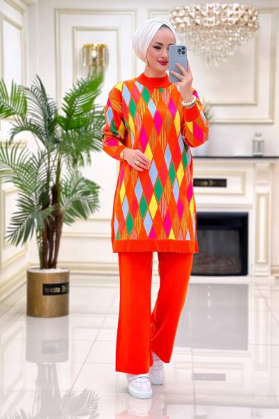 Damalı Triko Takım Turuncu