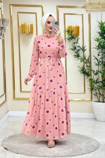 Elçin Pudra Şifon Elbise