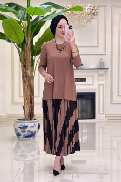 fadik etekli takım-kahverengi