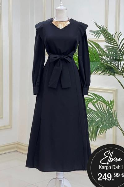 Grace Kuşaklı Elbise Siyah
