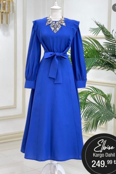 Grace Kuşaklı Elbise Saks