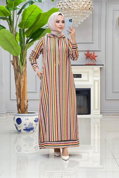 Hanife Kapşonlu Penye Elbise- Sarı