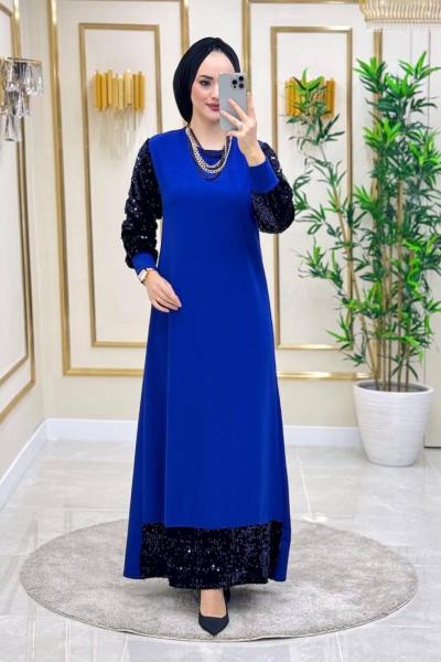 İlham Elbise - Saks Mavisi