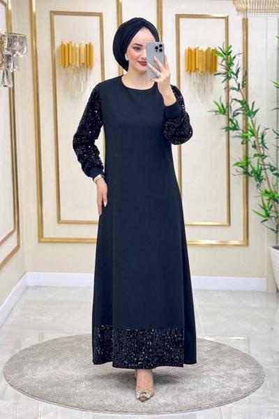 İlham Elbise - Siyah Payet Siyah