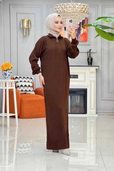 Karanfil Triko elbise - Kahve