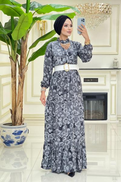 Laila Viskon Elbise - Siyah