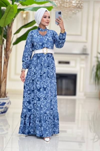 Laila Viskon Elbise - Mavi