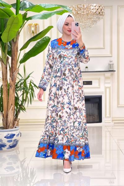 Leylak Viskon Elbise - Mavi