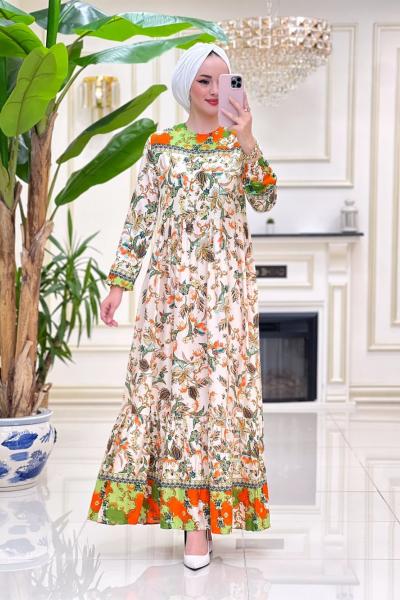 Leylak Viskon Elbise - Turuncu