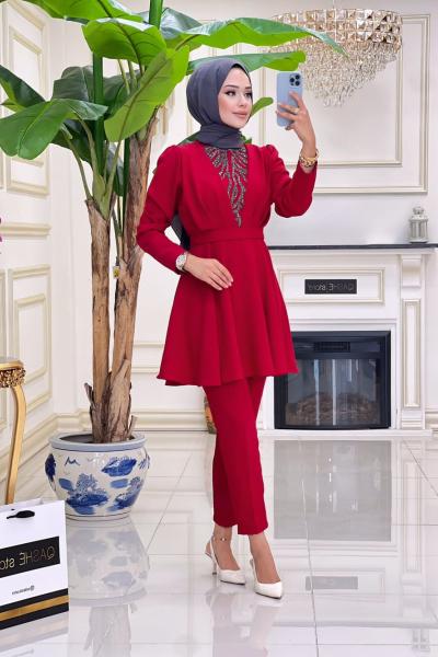 Lora Krep Takım - Kırmız