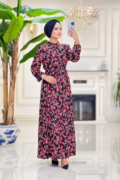 Melek Viskon Elbise - Kırmız