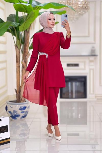 Nida Krep Takım -Kırmızı