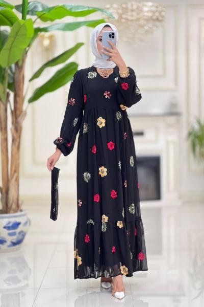 Parla Astarlı Şifon -Siyah