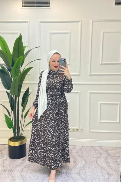 Pervin Viskon Elbise - Kahve