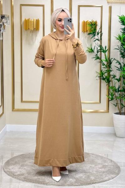 Rana Pamuklu Penye Elbise- Latte