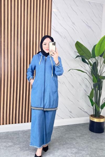 Ribanalı Tensel Kot Takım - Açık Kot