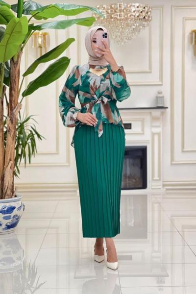 Rose  Pilise Etekli Takım - Zümrüt