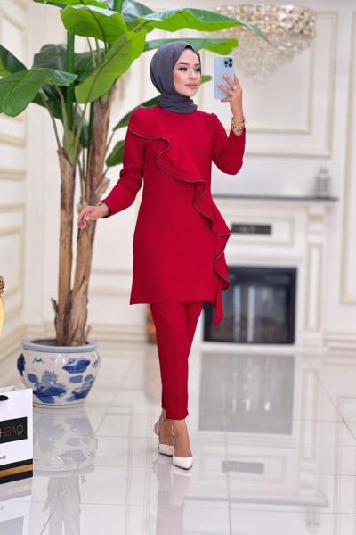 Şehzade Krep Takım - Kırmız