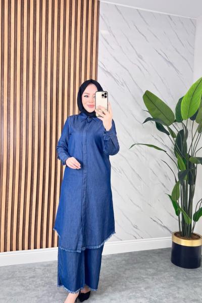 Sibel Tensel Kot Takım - Koyu Kot