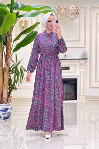Yağmur Viskon Elbise - Fuşya