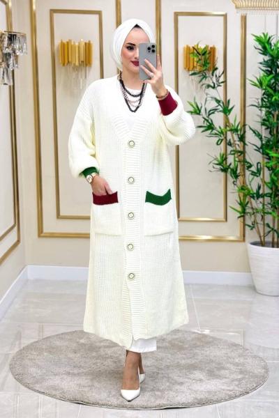 Yeşim Triko Hırka -  Beyaz