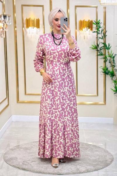 Yıldız Pamuklu Viskon Elbise - Pemb