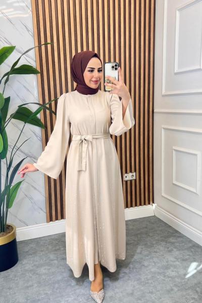 Zaren Krep Taşlı Abaya