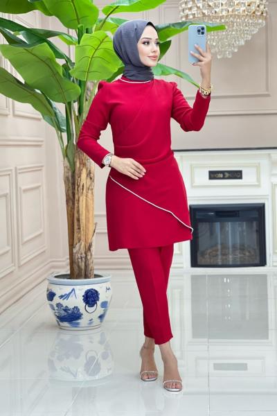 Züleyha Krep Takım - Kırmızı