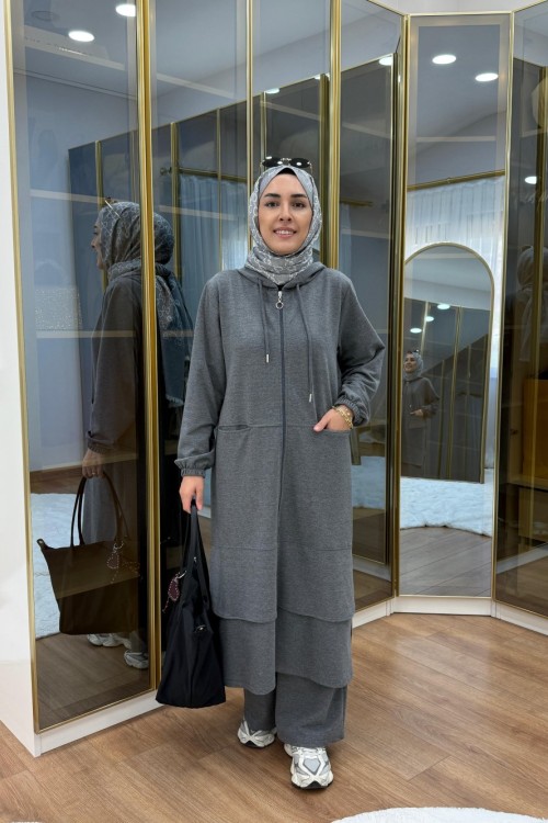 Aller Detaylı Kapüşonlu İkili Takım Antrasit