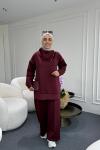 Asimetrik Yaka Scuba Takım Bordo