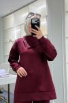 Asimetrik Yaka Scuba Takım Bordo